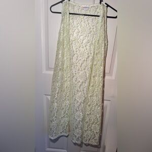 LULAROE Lace Joy Kimono Duster Vest White & Green size XSmall -med oversized